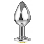 Большая серебристая анальная пробка Diamond Yellow Sparkle Large с жёлтым кристаллом - 8 см. - Lola Games - купить с доставкой в Туле