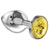Большая серебристая анальная пробка Diamond Yellow Sparkle Large с жёлтым кристаллом - 8 см. - Lola Games - купить с доставкой в Туле
