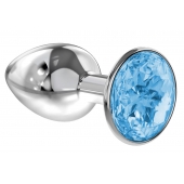 Малая серебристая анальная пробка Diamond Light blue Sparkle Small с голубым кристаллом - 7 см. - Lola Games - купить с доставкой в Туле