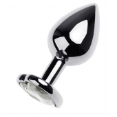 Серебристая анальная пробка с прозрачным кристаллом-сердцем - 8 см. - ToyFa - купить с доставкой в Туле