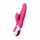 Ярко-розовый вибратор Mr. Rabbit с клиторальным отростком - 22,1 см. - Satisfyer