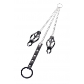 Черно-серебристые зажимы для сосков с кольцом для пениса TOYFA Metal - ToyFa - купить с доставкой в Туле