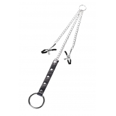 Серебристо-чёрные зажимы для сосков с кольцом для пениса TOYFA Metal - ToyFa - купить с доставкой в Туле