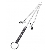 Серебристо-чёрные зажимы для сосков с кольцом для пениса TOYFA Metal - ToyFa - купить с доставкой в Туле