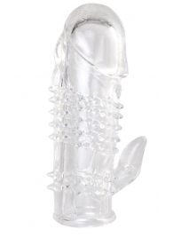 Прозрачная гелевая насадка с шипами и клиторальным отростком - 13 см. - Toyfa Basic - в Туле купить с доставкой
