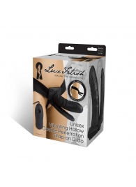 Полый страпон с двумя отростками и вибрацией Unisex Vibrating Hollow Strap-On Double Penetrating Dildo - 17,8 см. - Lux Fetish - купить с доставкой в Туле
