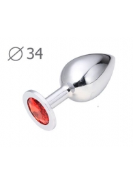 Коническая серебристая анальная втулка с красным кристаллом - 8,2 см. - Anal Jewelry Plug - купить с доставкой в Туле