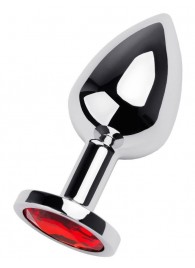 Серебристая коническая анальная пробка с красным кристаллом - 8 см. - ToyFa - купить с доставкой в Туле