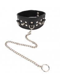 Черный ошейник с шипами и металлическим поводком-цепочкой - Notabu - купить с доставкой в Туле