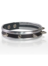 Серебристо-черный узкий ошейник с шипами - Sitabella - купить с доставкой в Туле