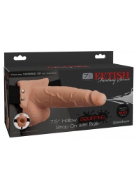 Телесный полый страпон с имитацией эякуляции 7.5  Hollow Squirting Strap-On with Balls Flesh - 21,6 см. - Pipedream - купить с доставкой в Туле