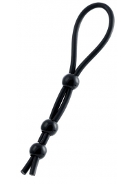 Черное лассо на пенис с тремя бусинами - A-toys - в Туле купить с доставкой