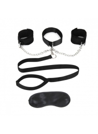 Чёрный ошейник с наручниками и поводком Collar Cuffs   Leash Set - Lux Fetish - купить с доставкой в Туле