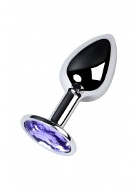 Серебристая конусовидная анальная пробка с фиолетовым кристаллом - 7 см. - ToyFa - купить с доставкой в Туле