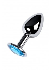 Серебристая конусовидная анальная пробка с голубым кристаллом - 7 см. - ToyFa - купить с доставкой в Туле
