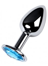 Серебристая конусовидная анальная пробка с голубым кристаллом - 7 см. - ToyFa - купить с доставкой в Туле