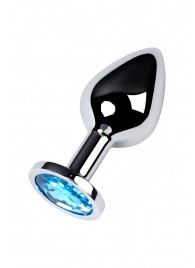 Серебристая конусовидная анальная пробка с голубым кристаллом - 8 см. - ToyFa - купить с доставкой в Туле