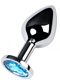 Серебристая конусовидная анальная пробка с голубым кристаллом - 8 см. - ToyFa - купить с доставкой в Туле