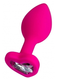 Розовая анальная втулка Diamond Heart с прозрачным кристаллом - 8 см. - ToyFa - купить с доставкой в Туле