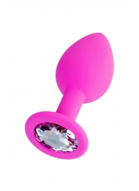 Розовая анальная втулка Brilliant с прозрачным кристаллом - 7 см. - ToyFa - купить с доставкой в Туле