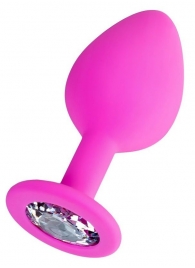 Розовая анальная втулка Brilliant с прозрачным кристаллом - 7 см. - ToyFa - купить с доставкой в Туле