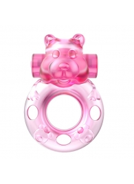 Розовое эрекционное виброкольцо на пенис Pink Bear - Baile - в Туле купить с доставкой