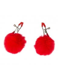 Зажимы на соски Angelic с красными меховыми шариками - Lola Games - купить с доставкой в Туле