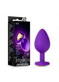 Фиолетовая анальная пробка Bling Plug Medium с золотистым стразом - 8,3 см. - Blush Novelties - купить с доставкой в Туле