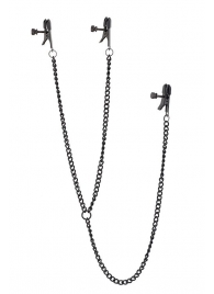 Черные зажимы на соски и клитор на цепочке DELUXE NIPPLE   CLIT CLAMPS - Dream Toys - купить с доставкой в Туле