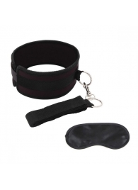 Черный ошейник с длинным поводком Collar and Leash Set - Lux Fetish - купить с доставкой в Туле