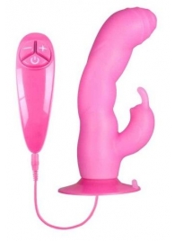 Розовый вибратор с клиторальным стимулятором BUNNY ICY - 18 см. - NMC