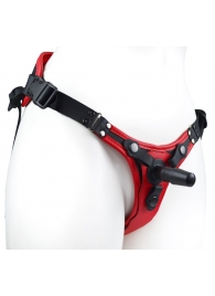 Красно-черный женский пояс с 2 способами крепления насадок и вагинальной пробкой - LOVETOY (А-Полимер) - купить с доставкой в Туле