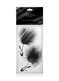 Зажимы на соски с черными пуховыми кисточками Sweet Caress Feather Nipple Clumps - Sweet Caress - купить с доставкой в Туле