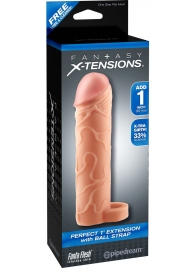 Телесная насадка с кольцом Perfect 1 Extension with Ball Strap - 17 см. - Pipedream - в Туле купить с доставкой
