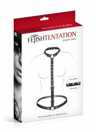 Черная упряжь на тело с шипами на ошейнике - Fetish Tentation - купить с доставкой в Туле