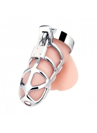 Серебристая металлическая клетка для члена с замком Enslave Cock Cage - BlueLine - купить с доставкой в Туле