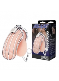 Серебристая металлическая клетка с анальным стимулятором Cock Cage - BlueLine - купить с доставкой в Туле