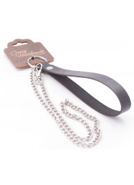 Серебристый металлический поводок с кожаной черной ручкой - 80 см. - Crazy Handmade - купить с доставкой в Туле