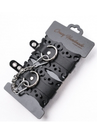 Ажурные наручники из черной кожи - Crazy Handmade - купить с доставкой в Туле