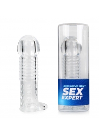 Прозрачная рельефная насадка-реалистик с петлей для мошонки - 13,5 см. - Sex Expert - в Туле купить с доставкой