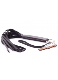 Черная кожаная плеть с удобной ручкой - 50 см. - Crazy Handmade - купить с доставкой в Туле