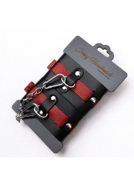 Черно-красные кожаные наручники на металлической сцепке - Crazy Handmade - купить с доставкой в Туле