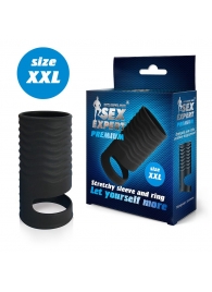 Черная открытая насадка на пенис с кольцом для мошонки XXL-size - 9,4 см. - Sex Expert - в Туле купить с доставкой