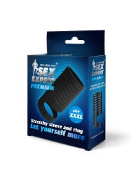 Черная открытая насадка на пенис с кольцом для мошонки XXXL-size - 9,9 см. - Sex Expert - в Туле купить с доставкой