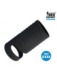 Черная открытая насадка на пенис с кольцом для мошонки XXXL-size - 9,9 см. - Sex Expert - в Туле купить с доставкой
