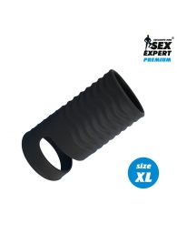 Черная открытая насадка на пенис с кольцом для мошонки XL-size - 8,9 см. - Sex Expert - в Туле купить с доставкой