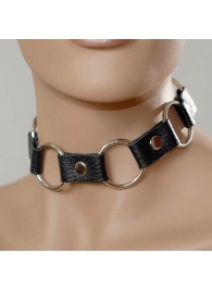 Кожаный черный ошейник с кольцами - Sitabella - купить с доставкой в Туле