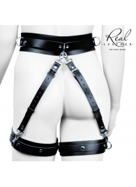 Черный кожаный пояс с гартерами - S-M - Notabu - купить с доставкой в Туле