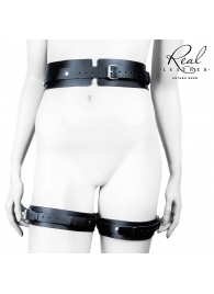 Черный кожаный пояс с гартерами - L-XL - Notabu - купить с доставкой в Туле