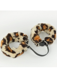 Черные кожаные оковы со съемной леопардовой опушкой - Sitabella - купить с доставкой в Туле